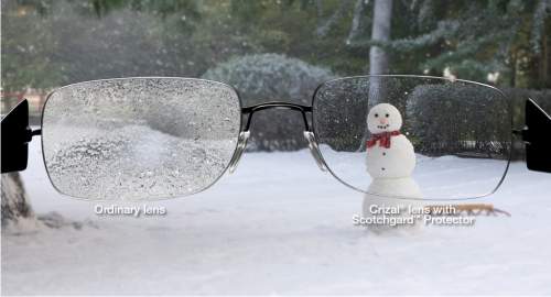 Crizal no glare lens to repel snow